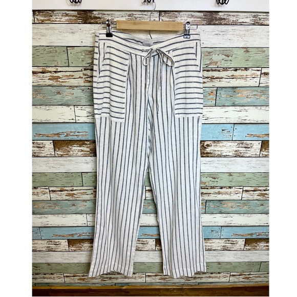 Women’s Laundry by Shelli Segal Pinstripe Linen Blend Straight Leg Pants Size 4 - Picture 1 of 5